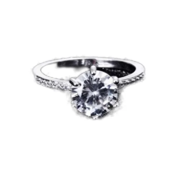 6-Prong CZ Pave Faux Diamond Ring - Picture 2 of 7